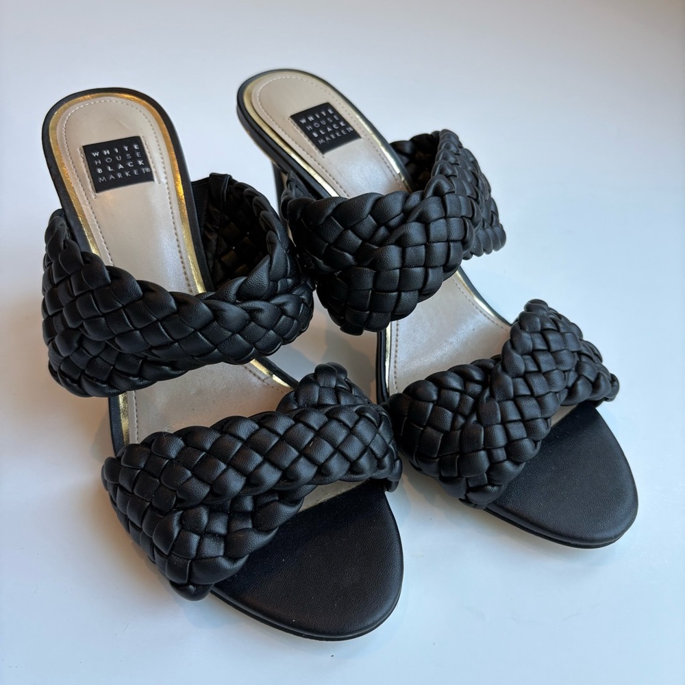White House Black Market Black Braided Leather Sandals